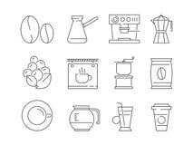Kaffetidsymbol Te och varma drinkar rånar att redigera symboler för vektor för irländskt kaffe för matmaskin linjära tunna stock illustrationer Kaffetidsymbol Te och varma drinkar rånar att redigera symboler för vektor för irländskt kaffe för matmaskin linjära tunna stock illustrationer