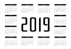 Kalendarza 2019 wektor ilustracji Kalendarza 2019 wektor ilustracji