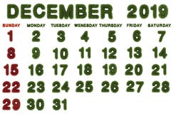 Kalender für Dezember 2019 auf weißem Hintergrund, stockfotografie Kalender für Dezember 2019 auf weißem Hintergrund, stockfotografie