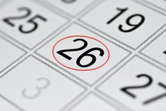Kalender, tekendag van de week, datum in de rode cirkel, nota, planner, memorandum, sparen datum, 26 stock illustratie Kalender, tekendag van de week, datum in de rode cirkel, nota, planner, memorandum, sparen datum, 26 stock illustratie