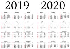 Kalender voor 2019 en 2020 stock illustratie Kalender voor 2019 en 2020 stock illustratie