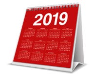 Kalenderskrivbord 2019 i röd färg stock illustrationer Kalenderskrivbord 2019 i röd färg stock illustrationer