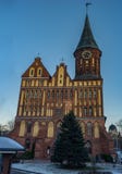 Kaliningrad/de centrale kathedraal van Konigsberg in de zonsondergang stock foto's Kaliningrad/de centrale kathedraal van Konigsberg in de zonsondergang stock foto's