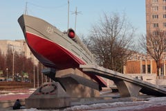 Kaliningrad, Russia - February 10, 2019: Patrol boat monument at the city park stock photos Kaliningrad, Russia - February 10, 2019: Patrol boat monument at the city park stock photos