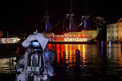 Kameraskott på det gamla skeppet Amsterdam arkivfoto Kameraskott på det gamla skeppet Amsterdam arkivfoto