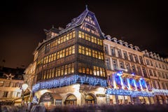 Kammerzell House Decoration During Christmas Market In Strasbourg Stock Images
