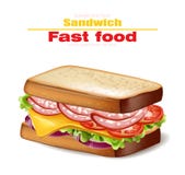 Kanapka wektor realistyczny Fasta food 3d szczegółowe ilustracje ilustracji Kanapka wektor realistyczny Fasta food 3d szczegółowe ilustracje ilustracji