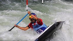 Kanuslalom ICF Weltcup - Viktoria Wolffhardt (Österreich) Stockbild Kanuslalom ICF Weltcup - Viktoria Wolffhardt (Österreich) Stockbild