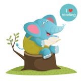 Karikaturelefant, der ein Buch liest lizenzfreie abbildung Karikaturelefant, der ein Buch liest lizenzfreie abbildung