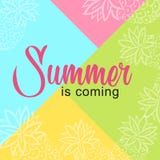 Kartensommer kommt auf bunten Hintergrund stock abbildung Kartensommer kommt auf bunten Hintergrund stock abbildung