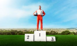 Karting racer on winner podium go kart competition stock photos Karting racer on winner podium go kart competition stock photos