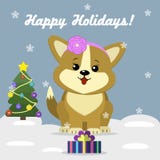 Kartka bożonarodzeniowa z ślicznym psim Corgi ilustracja wektor Kartka bożonarodzeniowa z ślicznym psim Corgi ilustracja wektor