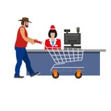 Kassörskakvinna och shoppare vektor illustrationer Kassörskakvinna och shoppare vektor illustrationer