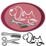 Kat en hond het verzorgen embleem stock illustratie Kat en hond het verzorgen embleem stock illustratie