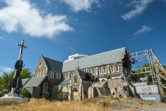 Kathedraal in Christchurch, Nieuw Zeeland, door de sterke aardbeving wordt verwoest die stock afbeelding Kathedraal in Christchurch, Nieuw Zeeland, door de sterke aardbeving wordt verwoest die stock afbeelding
