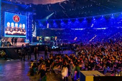 KATOWICE POLEN - MARS 3, 2019: Intel extrema förlage 2019 - elektronisk sportvärldscup på marsch 3, 2019 i Katowice, Silesia, royaltyfri foto KATOWICE POLEN - MARS 3, 2019: Intel extrema förlage 2019 - elektronisk sportvärldscup på marsch 3, 2019 i Katowice, Silesia, royaltyfri foto