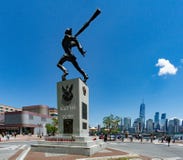 The Katyń Memorial in Jersey City with a view on NYC in the distance stock photos The Katyń Memorial in Jersey City with a view on NYC in the distance stock photos