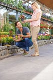 Kaufende Blumen der Frau in Garten-Center stockbild Kaufende Blumen der Frau in Garten-Center stockbild