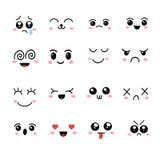 Kawaii, Cute Emoji Icons Set, Hand Drawn Emotional Cartoon Characters. Cute Funny Emotions Royalty Free Stock Photo
