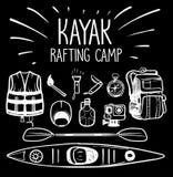Kayak transportant le camp par radeau illustration libre de droits Kayak transportant le camp par radeau illustration libre de droits