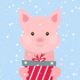 Kerstman Klaus, hemel, vorst, zak Portret van roze varken met giftdoos, sneeuwvlok Grappig beeldverhaalgezicht van een varken Vec stock illustratie Kerstman Klaus, hemel, vorst, zak Portret van roze varken met giftdoos, sneeuwvlok Grappig beeldverhaalgezicht van een varken Vec stock illustratie