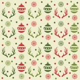 Kerstmis naadloos patroon met ballen, rendierhoornen en sneeuw royalty-vrije illustratie Kerstmis naadloos patroon met ballen, rendierhoornen en sneeuw royalty-vrije illustratie
