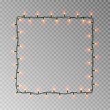 Kerstmis steekt vierkant vector, licht die koordkader aan op donkere achtergrond met exemplaarruimte wordt geïsoleerd tran vector illustratie Kerstmis steekt vierkant vector, licht die koordkader aan op donkere achtergrond met exemplaarruimte wordt geïsoleerd tran vector illustratie