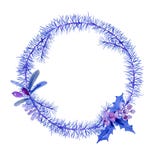 Kerstmis van de de winterwaterverf om kader met boomtakken en B royalty-vrije illustratie Kerstmis van de de winterwaterverf om kader met boomtakken en B royalty-vrije illustratie
