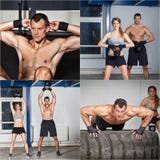 Kettlebell och konditionutbildningsman och kvinna royaltyfria foton Kettlebell och konditionutbildningsman och kvinna royaltyfria foton