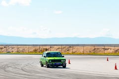 Khabarovsk, Russia - Sep 23, 2018: green car drifts stock images Khabarovsk, Russia - Sep 23, 2018: green car drifts stock images