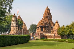 KHAJURAHO, INDIA - NOVEMBER 10, 2017: Lakshmana and Matangeshwar temples, India royalty free stock images KHAJURAHO, INDIA - NOVEMBER 10, 2017: Lakshmana and Matangeshwar temples, India royalty free stock images