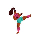 Kickboxing woman doing side kick. Cute Girl Boxer Character Wearing Sports Uniform. Female character learns to kick in the gym. stock illustration Kickboxing woman doing side kick. Cute Girl Boxer Character Wearing Sports Uniform. Female character learns to kick in the gym. stock illustration
