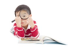 Kid looking through from magnifying glass royalty free stock image Kid looking through from magnifying glass royalty free stock image