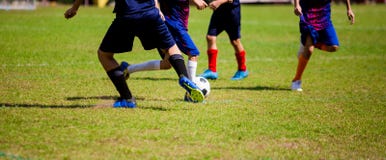 Kid Soccer Players Run To Trap And Control The Ball For Shoot To Royalty Free Stock Photo