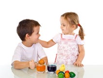 Kids Dyeing The Easter Eggs Royalty Free Stock Image Kids Dyeing The Easter Eggs Royalty Free Stock Image