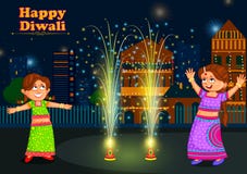 Kids enjoying firecracker celebrating Diwali festival of India stock illustration Kids enjoying firecracker celebrating Diwali festival of India stock illustration