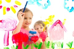 Kids Painting Picture On Glass Stock Images Kids Painting Picture On Glass Stock Images