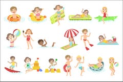 Kids Playing In the Water Set royalty free illustration Kids Playing In the Water Set royalty free illustration