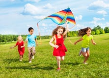 Kids Run With Kite Stock Photo Kids Run With Kite Stock Photo