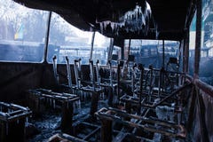 KIEV, UCRANIA - 20 de enero de 2014: La mañana después del violento fotos de archivo libres de regalías KIEV, UCRANIA - 20 de enero de 2014: La mañana después del violento fotos de archivo libres de regalías