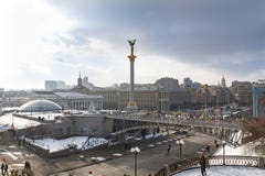 Kiev Ukraina, självständighetfyrkant, Februari 17, 2018 arkivfoto Kiev Ukraina, självständighetfyrkant, Februari 17, 2018 arkivfoto