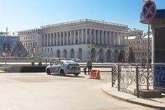 Kiev,Ukraine - May 06, 2017:Central street of ukrainian capital Kyiv Khreschatyk closed for traffic by police car and royalty free stock photo Kiev,Ukraine - May 06, 2017:Central street of ukrainian capital Kyiv Khreschatyk closed for traffic by police car and royalty free stock photo