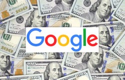 Google logo printed on paper and put on money background stock photos Google logo printed on paper and put on money background stock photos