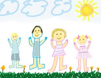 Kind zoals tekening van een gelukkige familie stock illustratie Kind zoals tekening van een gelukkige familie stock illustratie