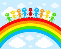 Kinder auf einem Regenbogen stock abbildung Kinder auf einem Regenbogen stock abbildung