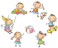Kinder, die draußen spielen vektor abbildung Kinder, die draußen spielen vektor abbildung