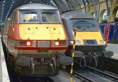 High speed mainline trains at kings cross, london, england