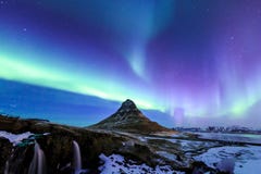 Kirkjufell And Aurora In Iceland. Royalty Free Stock Image