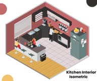 Kitchen Interior of a Home Isometric Artwork Concept stock illustration Kitchen Interior of a Home Isometric Artwork Concept stock illustration