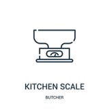 kitchen scale icon vector from butcher collection. Thin line kitchen scale outline icon vector illustration. Linear symbol for use royalty free illustration kitchen scale icon vector from butcher collection. Thin line kitchen scale outline icon vector illustration. Linear symbol for use royalty free illustration
